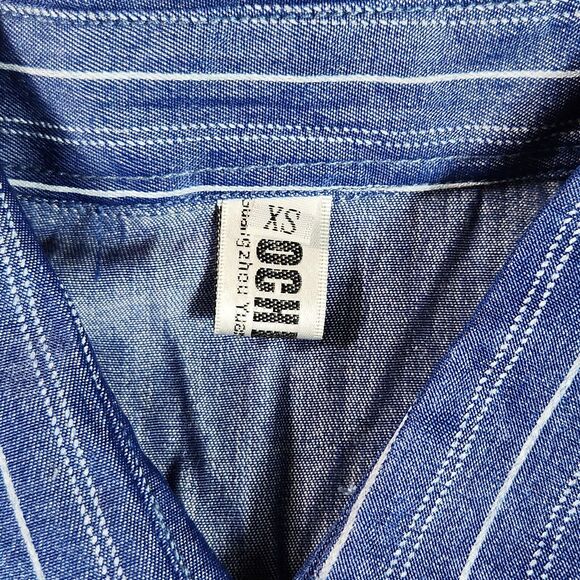Retro Vertical Striped Button Down Shirt Long Sleeve Mens Size XS Blue - Picture 7 of 8